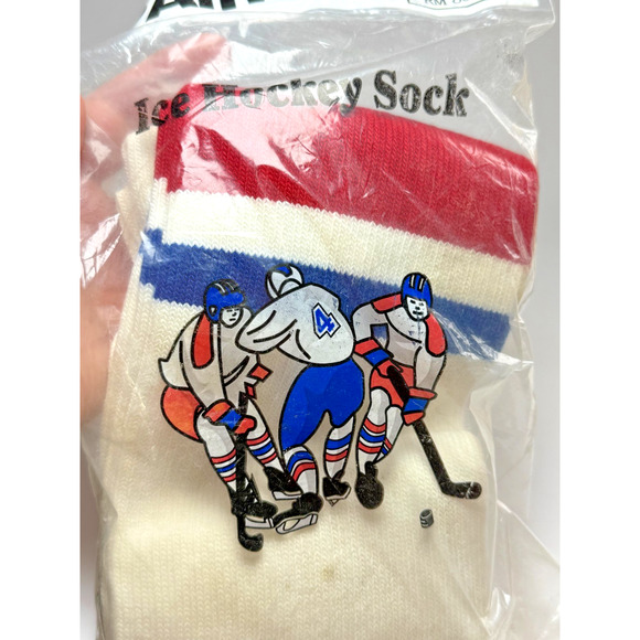 Vintage Ice Hockey Socks Twin City Knitting Co RM 850 Adult Red White Blue NIP - Picture 3 of 3